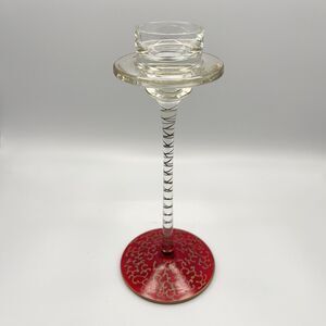 Pier 1 Jubilee Taper Candle Holder Ruby Red Gold Scroll 9 1/2", Made in Romania